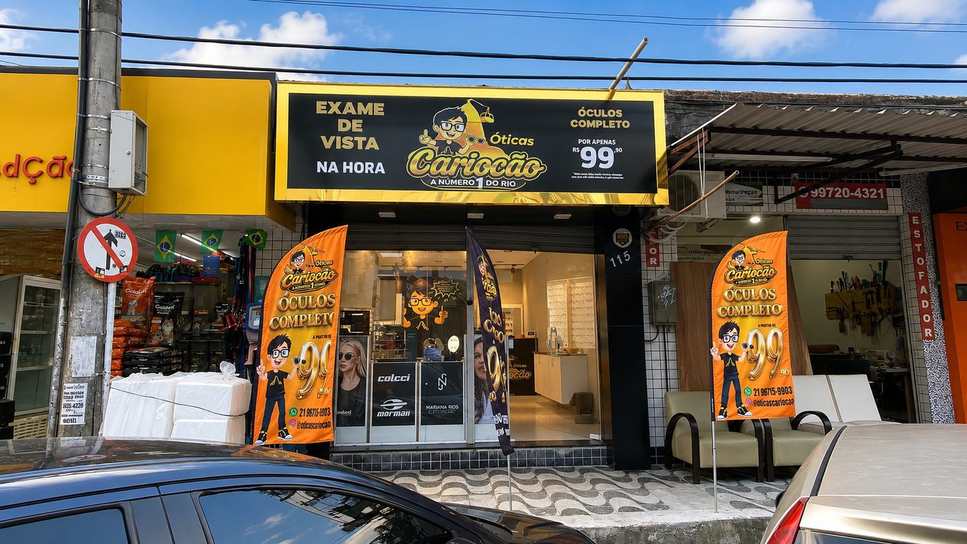 Fachada da Óticas Cariocão em Recreio dos Bandeirantes